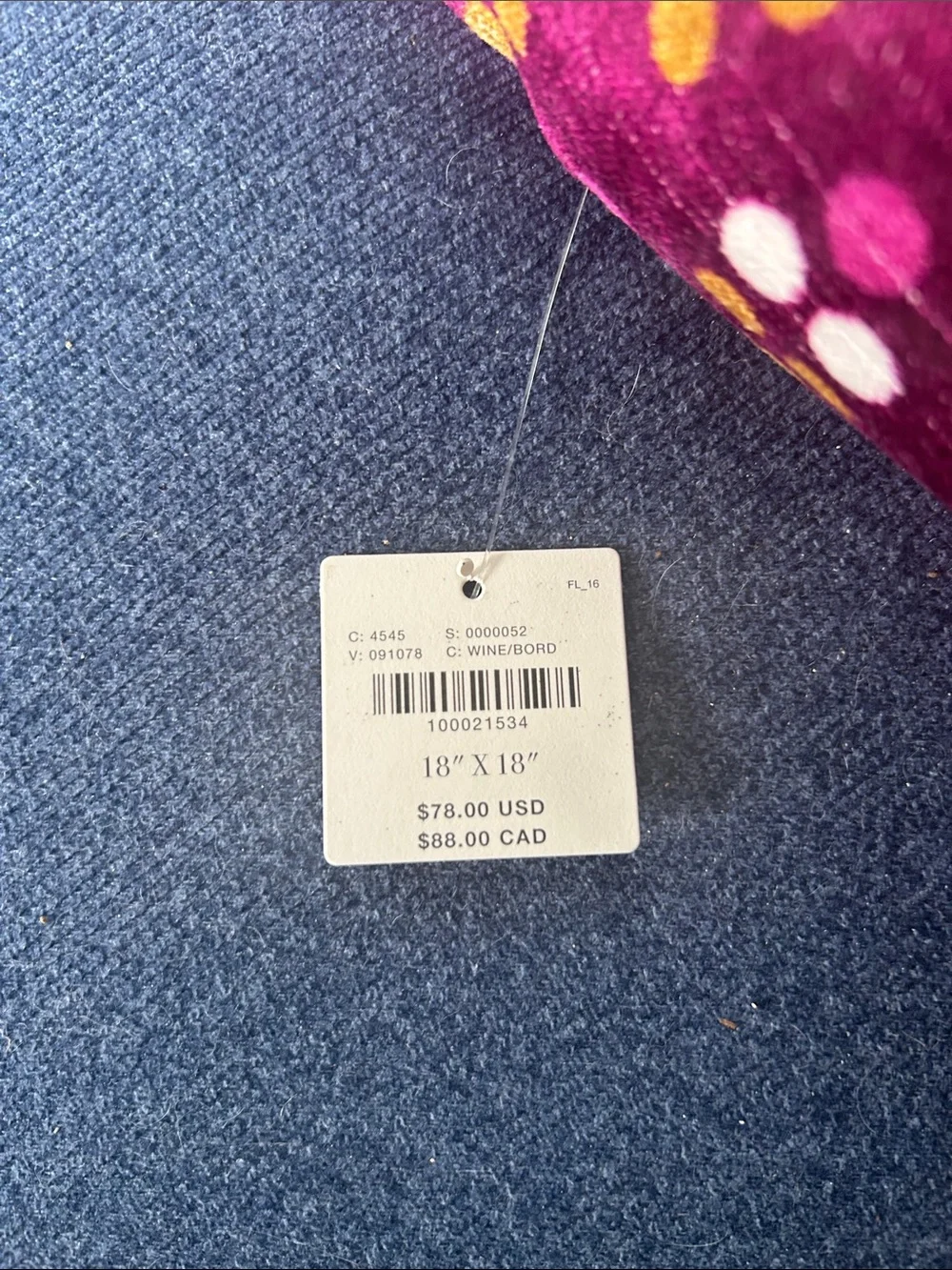 NWT Anthropologie Dottie Velvet Pillow, 18” Square